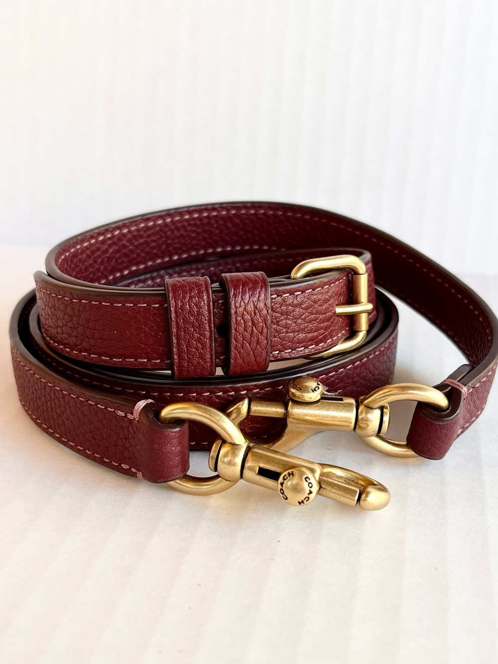 Coach Leather Strap Replacement Dark Red/Gold